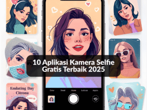 ilustrasi orang selfie dengan smartphone